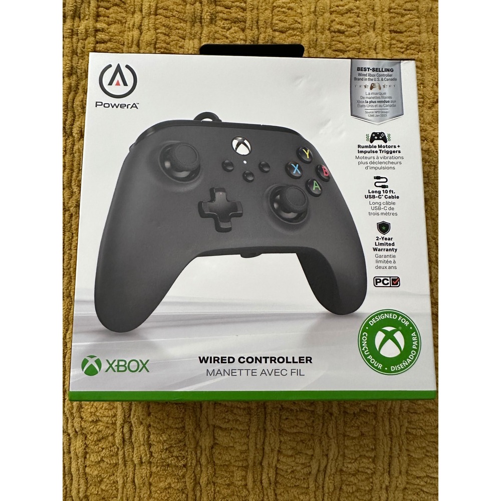 PowerA Wired Controller Xbox Series X|S One PC Black Excellent Dual Rumble USB-C